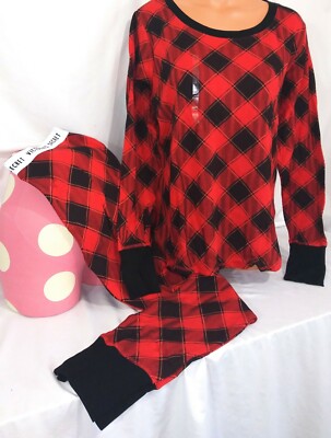 Victorias Secret Fireside THERMAL RED CHECK Pajama Set Pajamas NWT