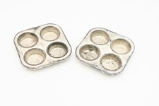 2 Vintage/Antique Primitive Childs Tin Muffin Pan Baking Toy Kitchen Toy Trinket