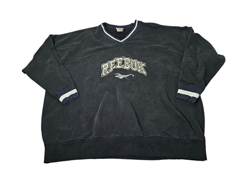 VTG 90s Reebok Faded Sweatshirt Embroidered Men's 3X / 4X Black Long Sleeve