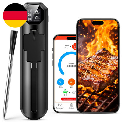Fleischthermometer Kabellos, Smarte Grillthermometer Bluetooth Mit App and Alarm