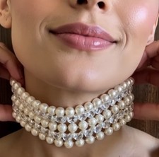 Faux Pearl Choker Necklace Retro 3 Strand Bridal Wedding Jewelry