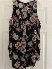 Womens Torrid Size 0 Black Floral Georgette V-neck Tunic Tank Top