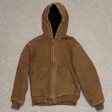 Carhartt Boys Size: L 10-12 Brown Cavas Quilted Lined Insulated Full-Zip Jacket