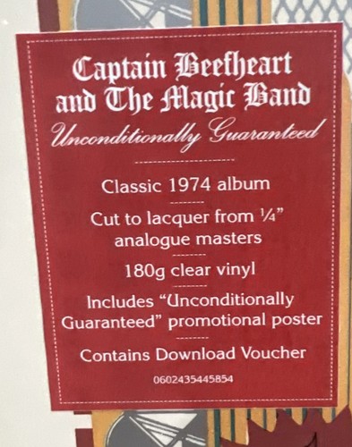 Captain Beefheart And The Magic Band - Unconditionally Guaranteed CLEAR VINYL LP - Picture 2 of 3