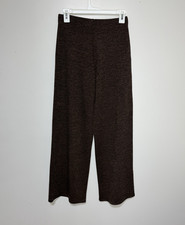 Zara Knit Wide Leg Pants Womens Small Heathered Brown Stretch High Rise Pull On
