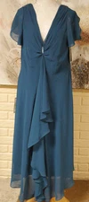 NWT VTG S.L. FASHIONS 20W TEAL HI-MULTI DRAPE NECK TULIP SLEEVELESS PIN DRESS