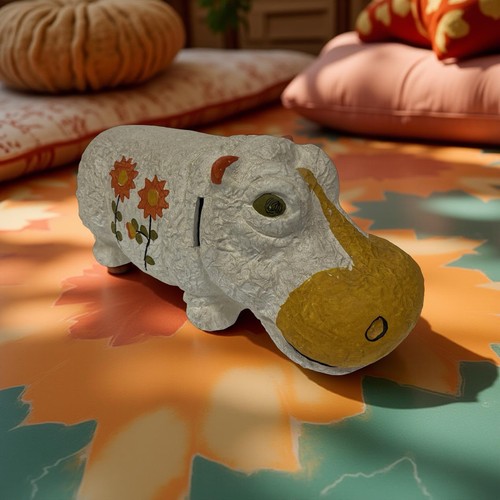 Vintage New Trends Paper Mache Hippo Bank Whimsical Hippopotamus Decor
