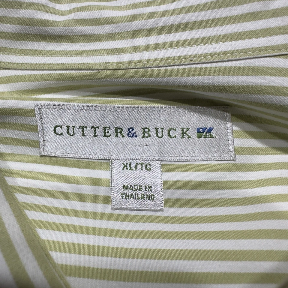 Cutter and Buck Dress Shirt XL/TG Green/White Stripes Long Sleeves Button Down - Image 3 of 4