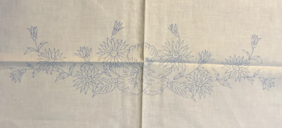 Vtg Rare stamped Flowers Table Runner for crewel embroidery with Lace Trim - Image 3 of 3