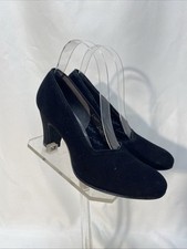 Vintage 1940s Black Suede Babydoll Heels Never Worn, Size 8AA