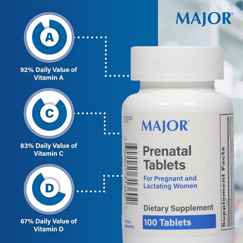 MAJOR Prenatal Tablets Pregnant and Lactating Women Dietary Supplement 100 Tabs - Image 2 of 4