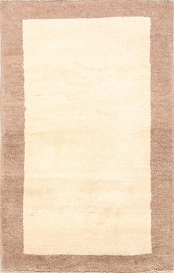 Bordered Solid Foyer Rug 3x5 Ft Handmade Beige Wool Carpet Modern Accent Rug