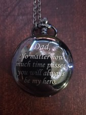 Father's Day Dad Gift Pocket Watch- Black With Chain- Untested- Needs Battery
