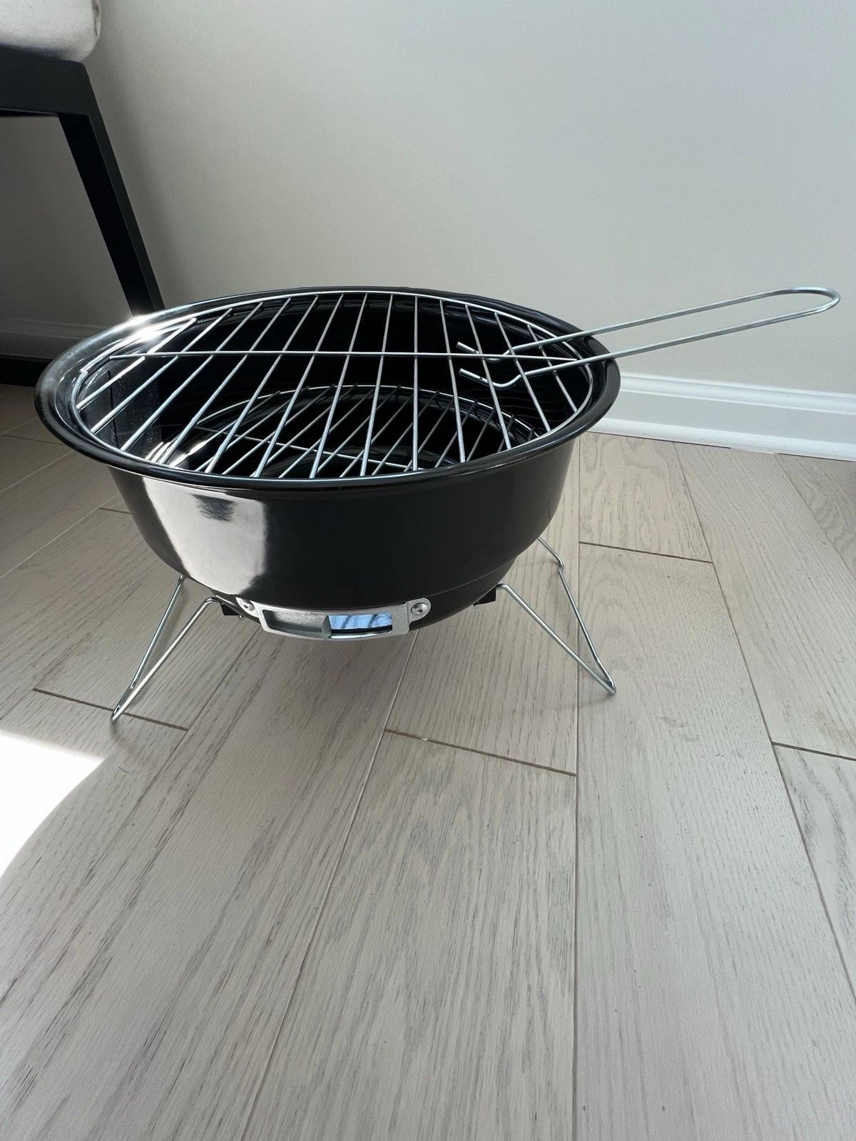 Small Portable Barbecue Grill With Removable Legs and Ash Catcher, Chrome Plated