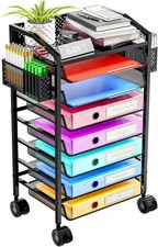8 Tier Small Rolling File Cart Metal Desk Organizer with Sliding Trays and Two