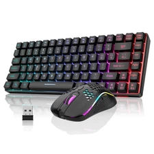 K84 Wireless Keyboard and Mouse Combo, Rainbow Backlit Rechargeable Battery, ...