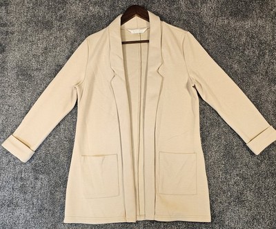 Amisu Womens Blazer Cardigan Size 36 Oyster Gray Open Front Stretch Knit Jacket