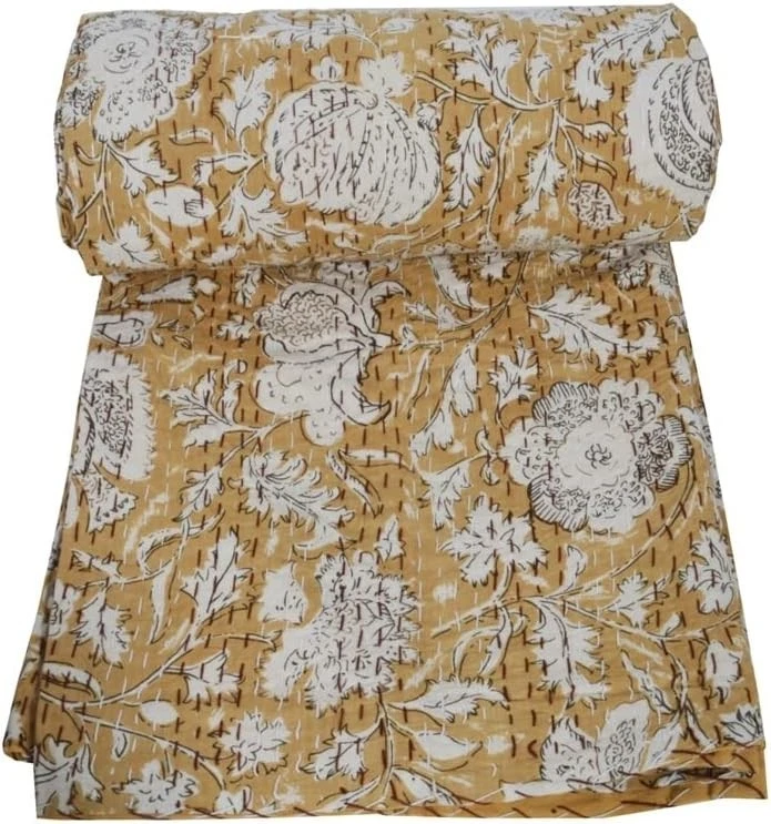 Manta edredón Kantha estampado de flores indias algodón tamaño king colcha tiro Foto 2 de 4
