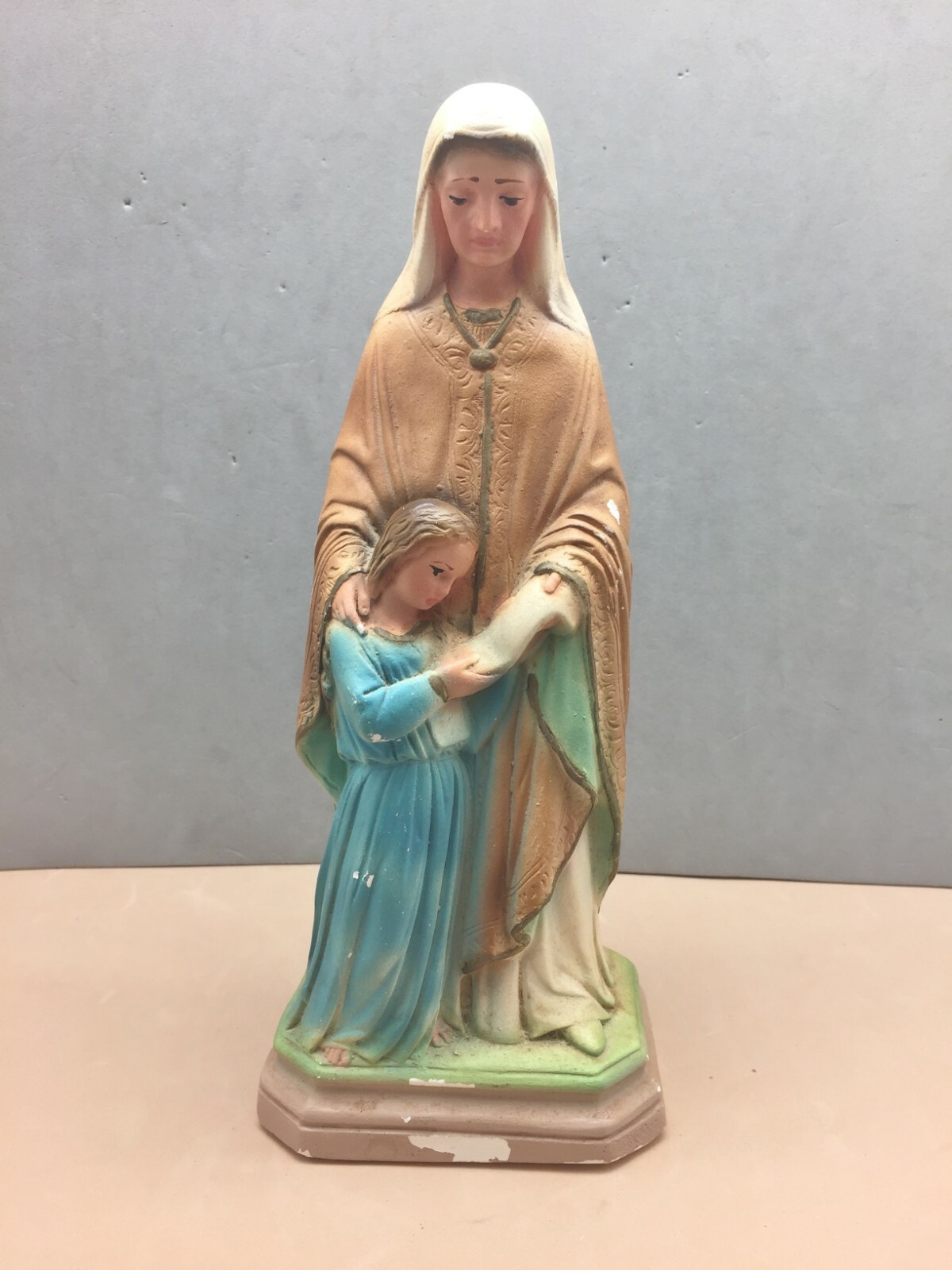 Saint St Anne & Child Mary Chalkware Figure Figurine Statue 8 1/2