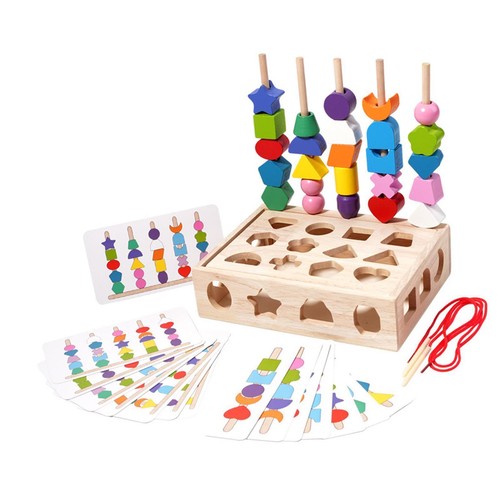 Montessori Wooden Beads Sequencing Toy Stacking Blocks for Kids Boys Girls - Picture 3 of 5