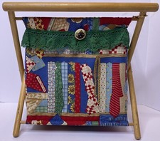 Folding Wood Wool Knitting Yarn Caddy Handmade Sewing Basket