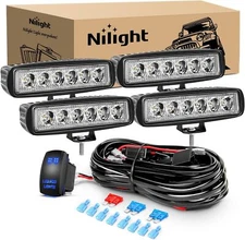Nilight LED Light Bar 4PCS 18W 6Inch Flood Fog Light with 16AWG Wiring Harness