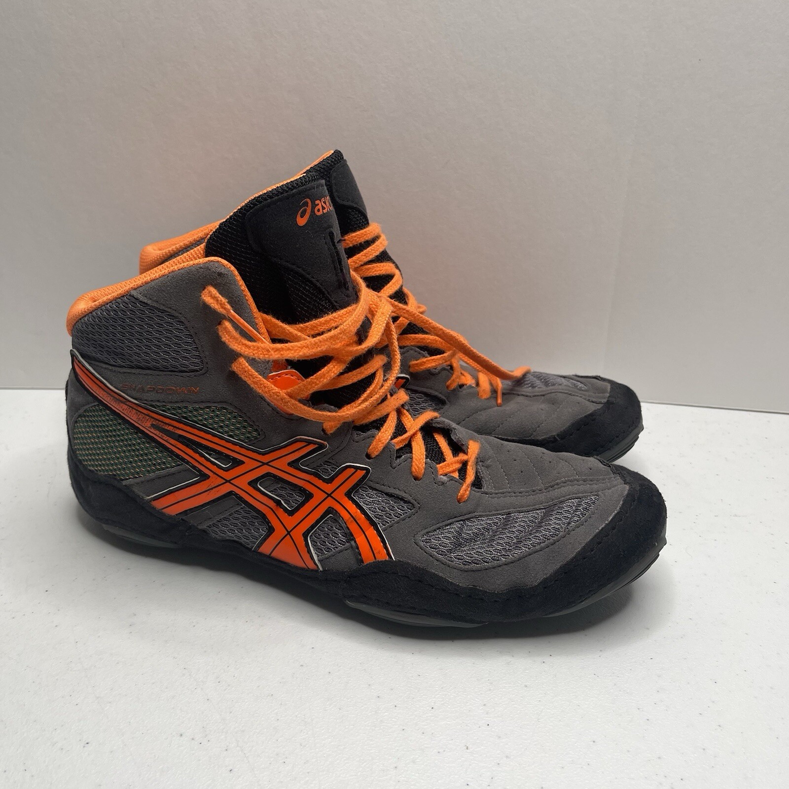 Asics Men's Sz 8.5 Snapdown Sneakers Wrestling Orange Grey Black Shoes