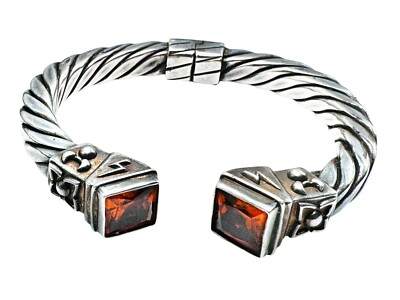 Vintage Sterlingsilber 925 schweres quadratisches Zopfarmband orange Steine 45,5 g