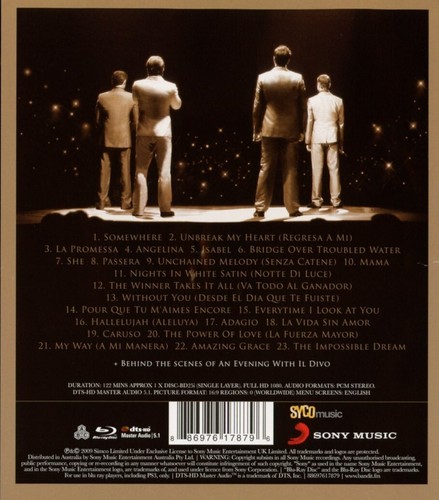 Una noche con IL DIVO en vivo en Barcelona Blu-ray (región A, B, C) en muy buen estado - Imagen 2 de 3