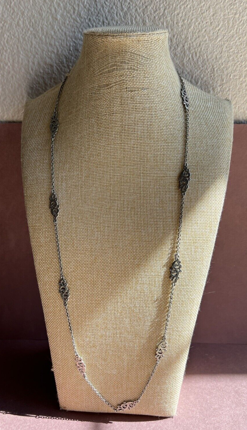 Cookie Lee Silver Tone Scroll Station Necklace 36… - image 1