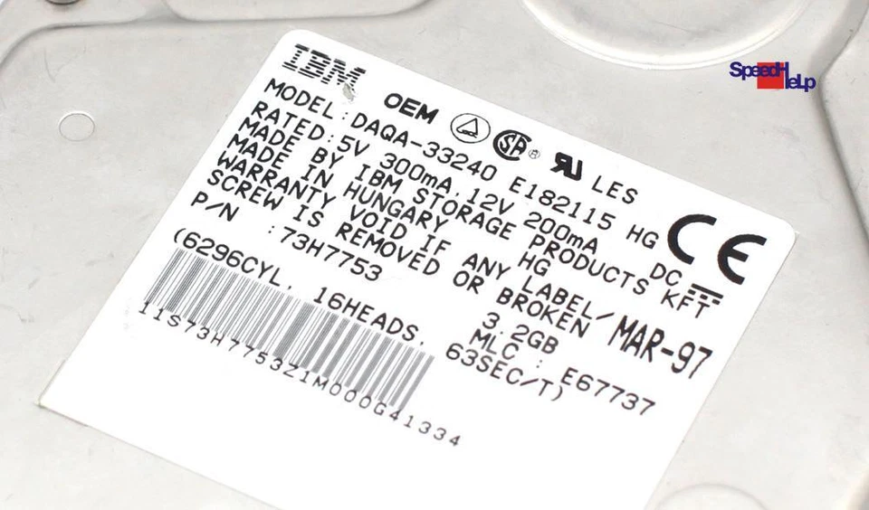 Ide Ata HDD IBM DAQA-33240 3.2GB Hard Drive Hard Disk P/N 73H7753 5400RPM - Image 2 of 3