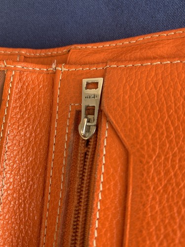 HERMES Orange Leather Dogon Purse Folded Wallet Clutch Vintage - Picture 11 of 17