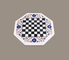 18" Chess Board white Marble chess Table Top inlay Home room decor k29