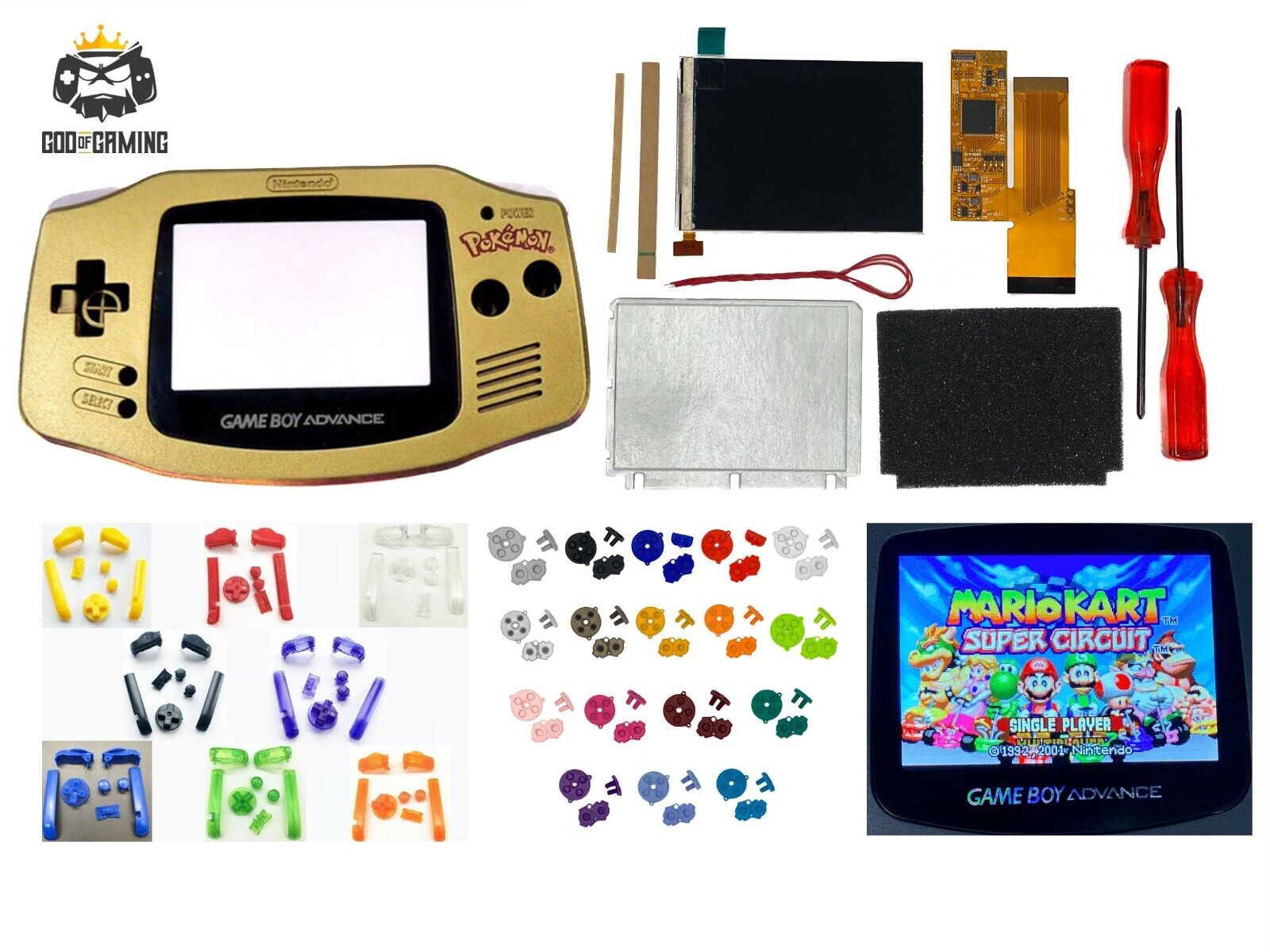 Game Boy GBA IPS LCD Kit Housing Shell POKEMON PRE-TRIMMED |