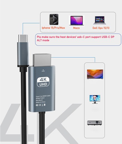 USB Type C to HDMI Adapter Cable 4K 60Hz with PD 60W Power Charging Apple Macs - Picture 14 of 21