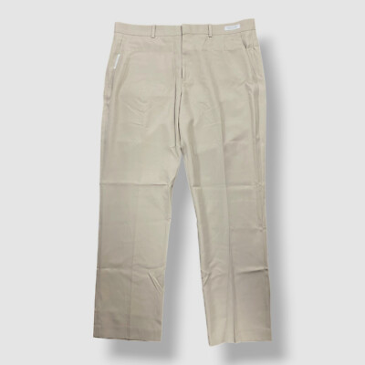 Perry Ellis Portfolio Mens Beige Modern-Fit Stretch Dress Pants Size 34W 30L