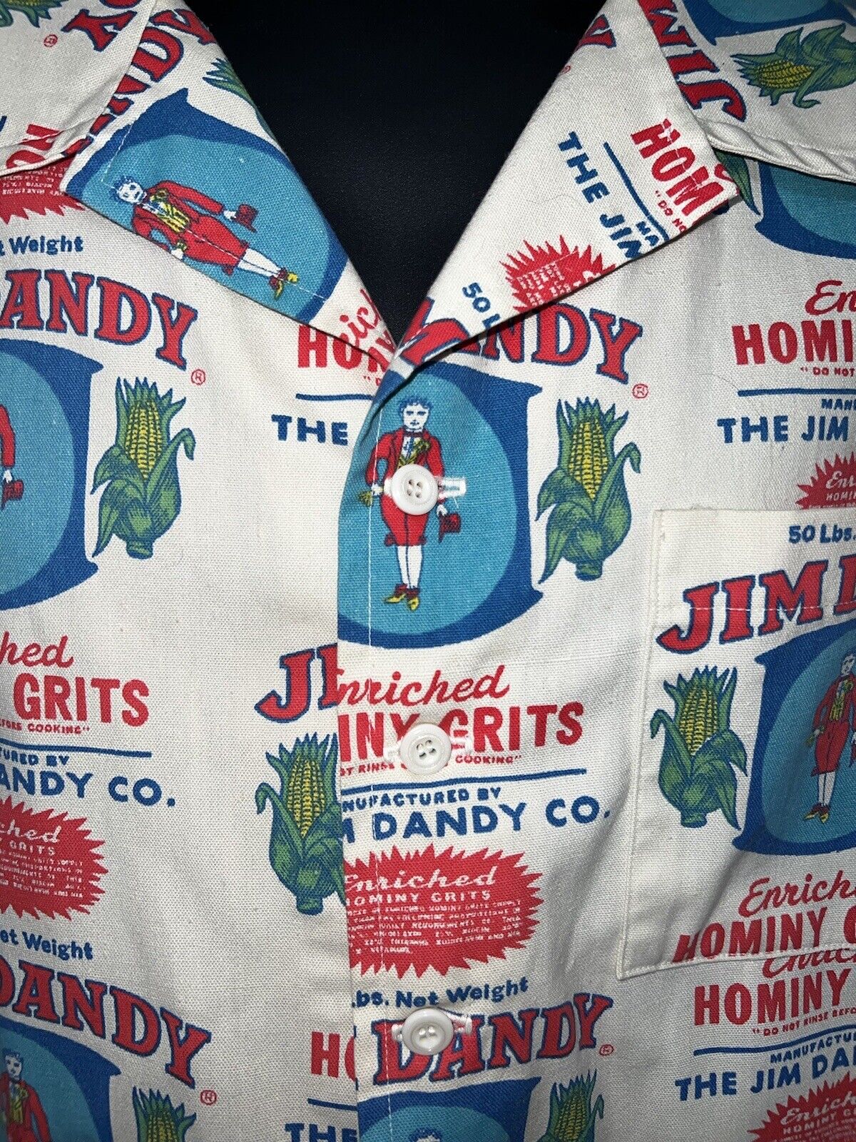 Vintage Hominy Grits Jim Dandy Feed Sack Button Front… - Gem