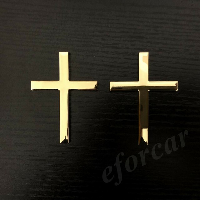 2x Golden Metal Cross Crucifix Car Trunk Side Fender Emblem Badge Decal