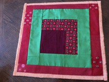 Quilted Table Topper, green and red, 13.5 x 12.5 new liner on the back