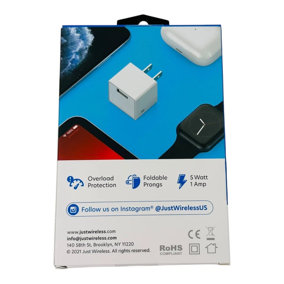 Cargador de Pared Inalámbrico Just Puerto Único 1.0A/5W USB-A Cargador Hogar, Blanco Foto 3 de 4
