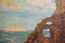 1946 Impressionist oil painting seascape ship signed