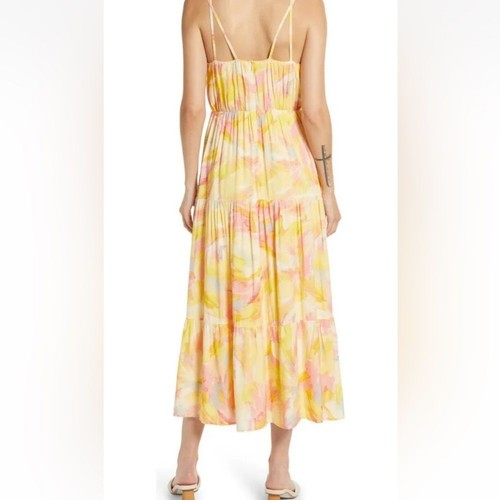 Adelyn Rae Size M Connie Abstract Chiffon Midi Dress NWT Pink Yellow - Picture 2 of 14