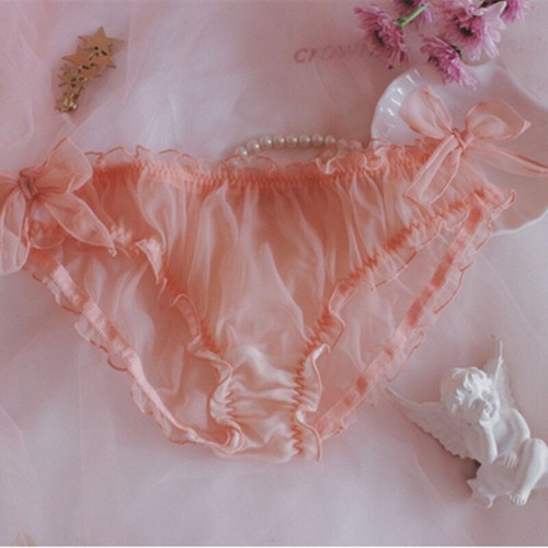 Ladies Chiffon Tulle Sheer Underwear Briefs Bow Pleated Frill Knickers Lolita - Picture 13 of 19