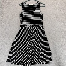 LOFT Womens Dress Knee Length Black White Strip Sleeveless A Line Casual Size S