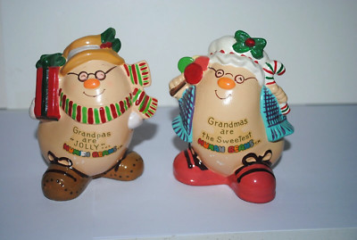 Human Beans figurines set of 2, Grandma and Grandpa, Christmas, Enesco, 1981
