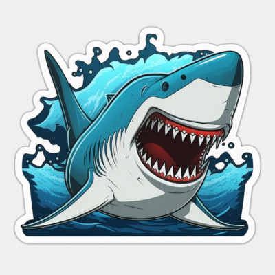 Great White Shark cartoon Sticker Vinyl Decal Boating Boat Beach Ocean Fish
