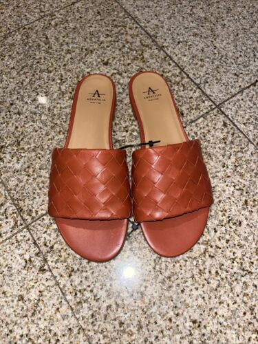 AQUATALIA Womens Brown Talia Toe Block Heel Slip On Leather Slide Sandals 9 - Picture 1 of 2