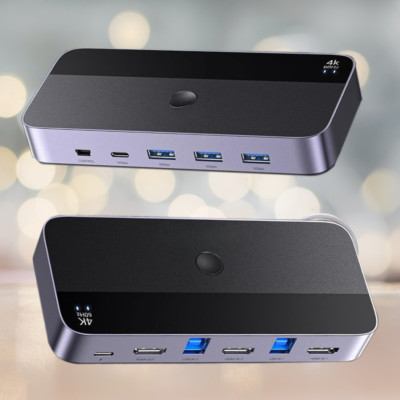 USB 3.0 4K KVM Switch - 4-USB Ports 4K@60Hz for 2 Computers -5 Cables #725