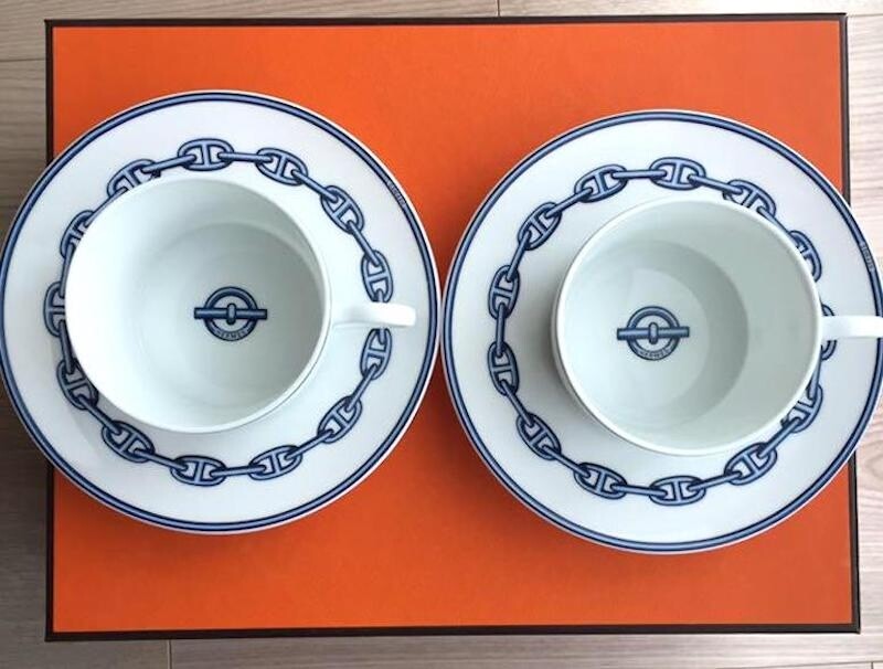 HERMES Chaine D'Ancre Blue Tea Cup Saucer Tableware 2 set Coffee