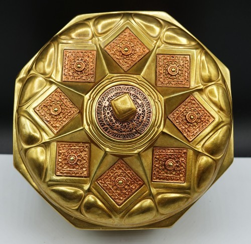 AUSTRIA OCTAGONAL Erhard & Sohne German Secessionist Covered Box Gilt Brass - Picture 11 of 19